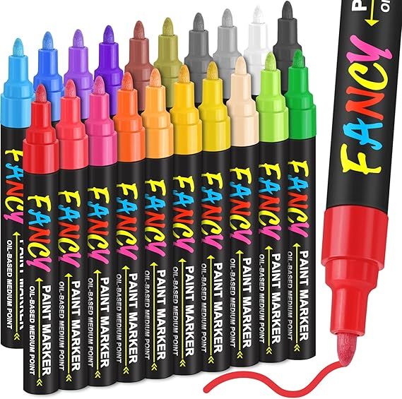 Paint Pens Paint Markers, 20 Colors Oil-Based Waterproof Paint Marker Pen Set, Never Fade Quick D... | Amazon (US)