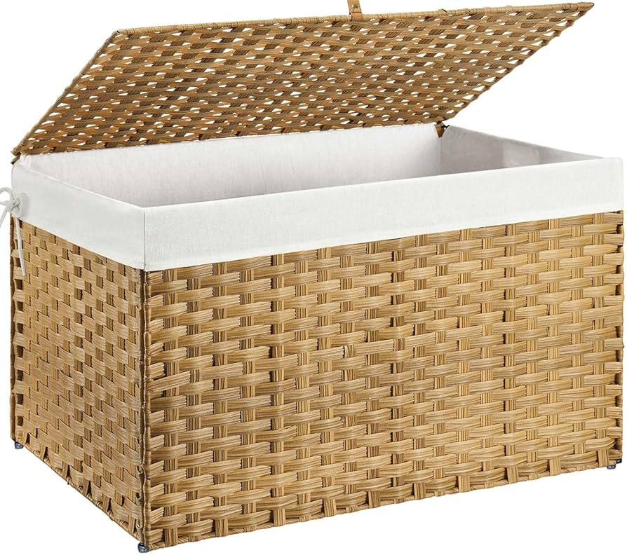 GREENSTELL Storage Basket with Lid, 160L Large Wicker Basket with Lid, Handwoven Blanket Storage ... | Amazon (US)