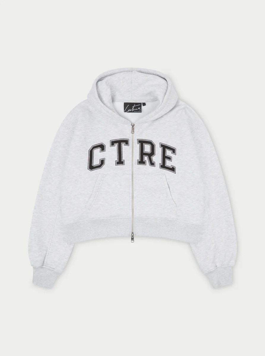 CTRE CROPPED ZIP THROUGH HOODIE - GREY MARL | The Couture Club