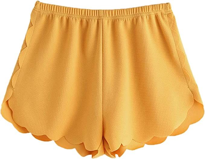 MakeMeChic Women's Casual Elastic Waist Scalloped Summer Beach Lounge Shorts | Amazon (US)