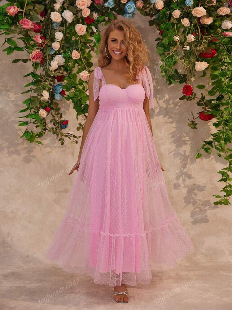 Tied Polka Dot Mesh Maternity Dress, Sexy Elegant Gown, For Party, New Year | SHEIN