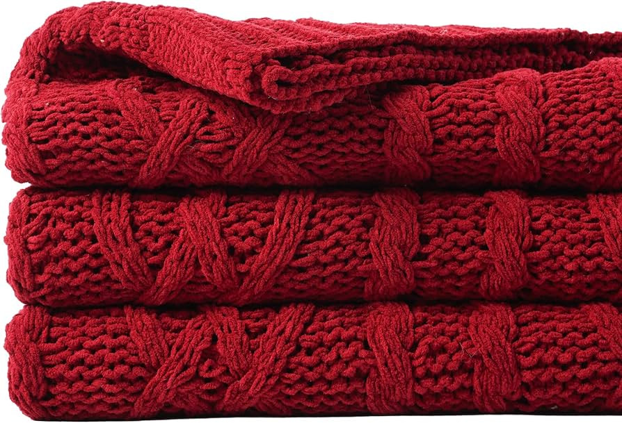Battilo Dark Red Throw Blanket for Couch, Chenille Knit Throw Blankets for Bed, Cozy Soft Warm De... | Amazon (CA)