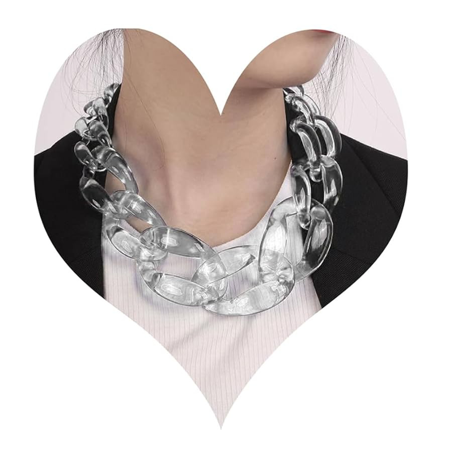 Wiwpar Acrylic Choker Necklace Statement Chunky Fashion Acrylic Necklace Colorful for Women (Whit... | Amazon (US)