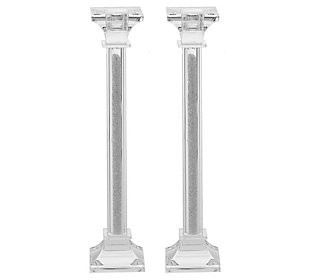 Copa Judaica Crystal Candlesticks with Silver C rushed Stones | QVC