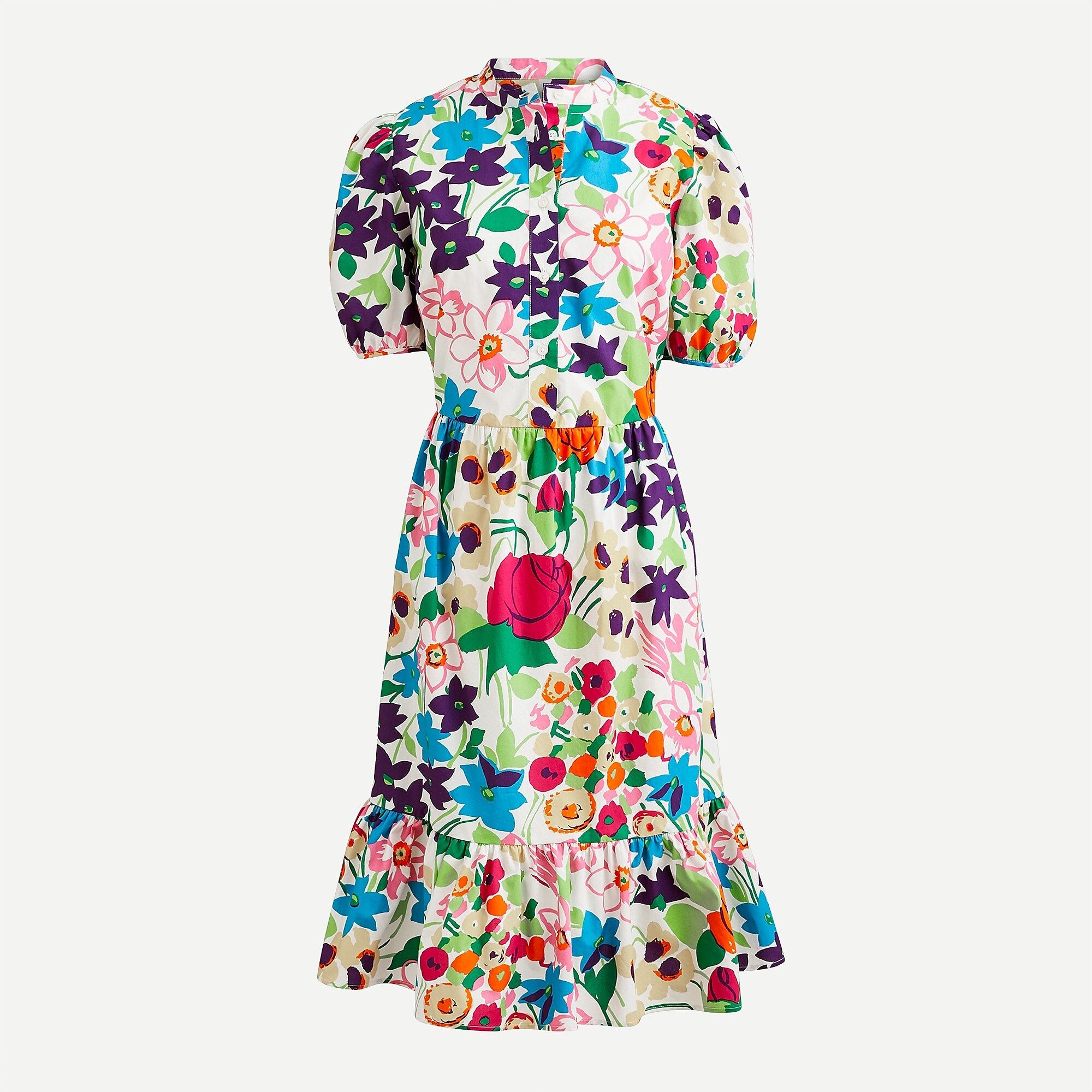 Puff-sleeve dress in vibrant garden print | J.Crew US