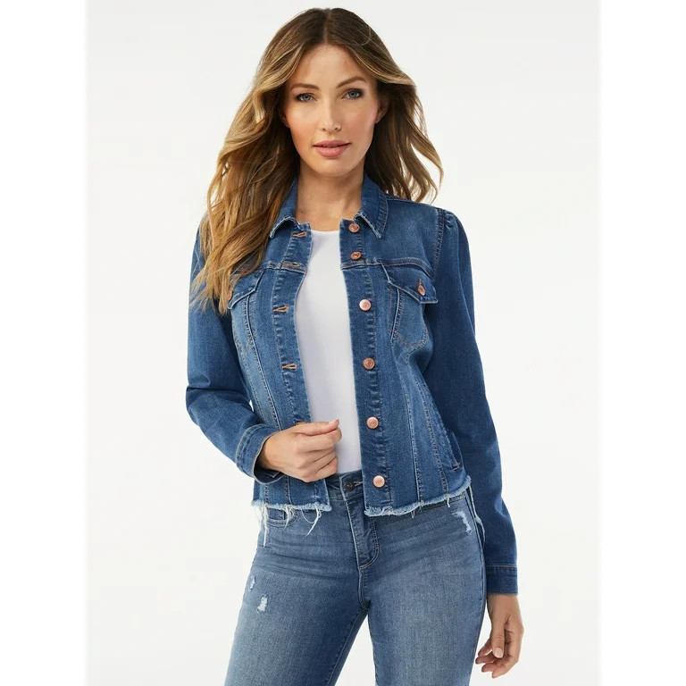 Sofia Jeans by Sofia Vergara Women's Cropped Fray Hem Jacket with Puff Sleeves - Walmart.com | Walmart (US)
