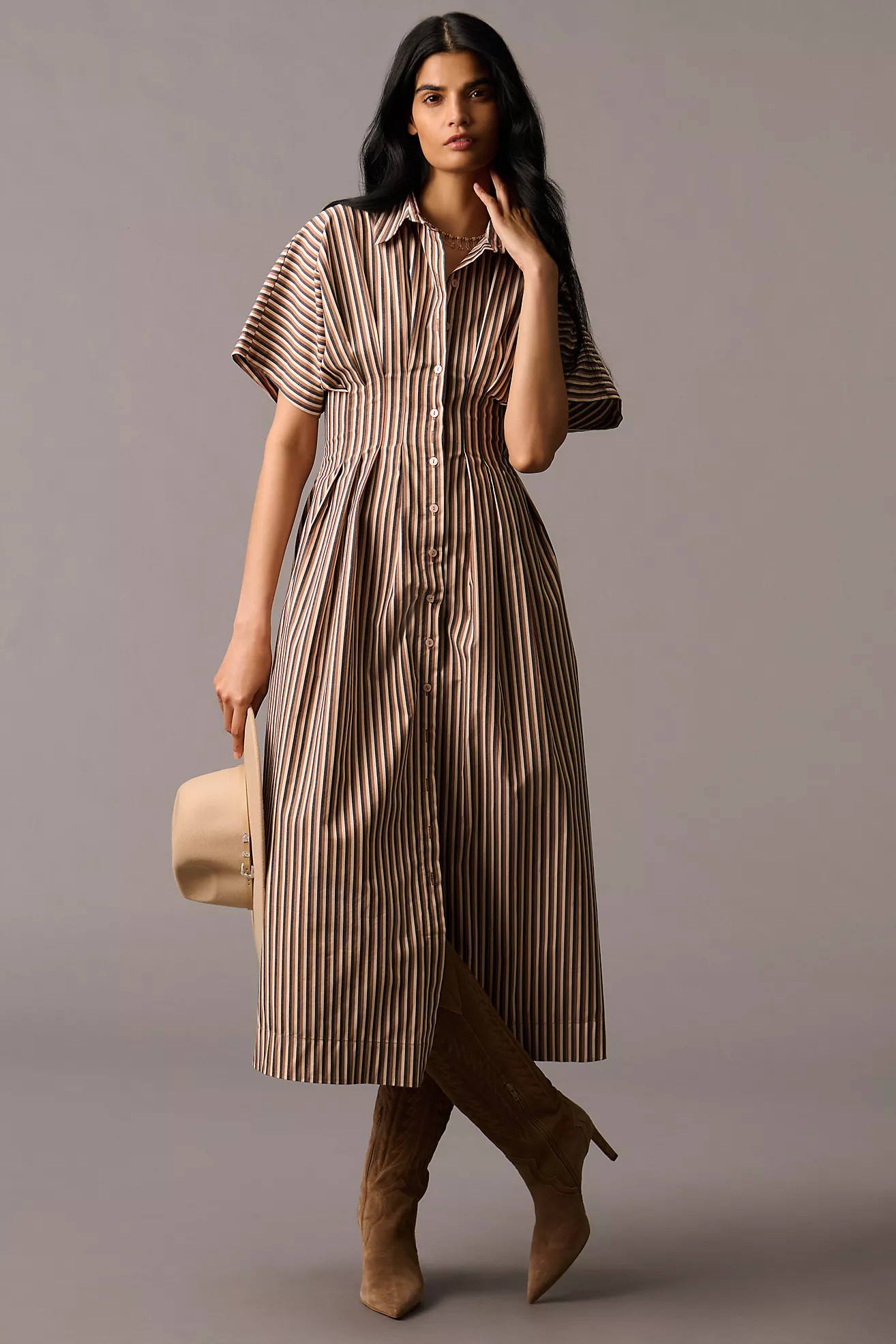 The Tobie Button-Front Pleated Shirt Dress by Exquise | Anthropologie (US)
