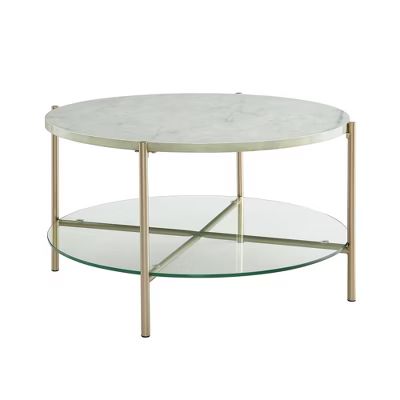 Modern Glam Faux Marble Round Coffee Table White/Gold - Saracina Home | Target