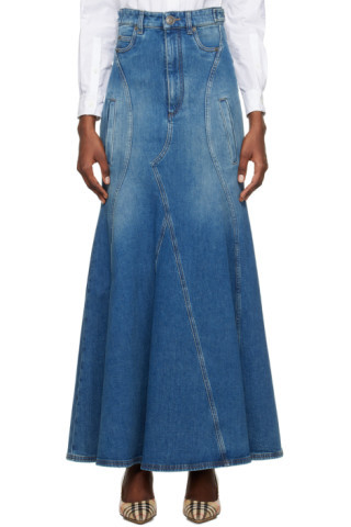 Blue Paneled Denim Maxi Skirt | SSENSE