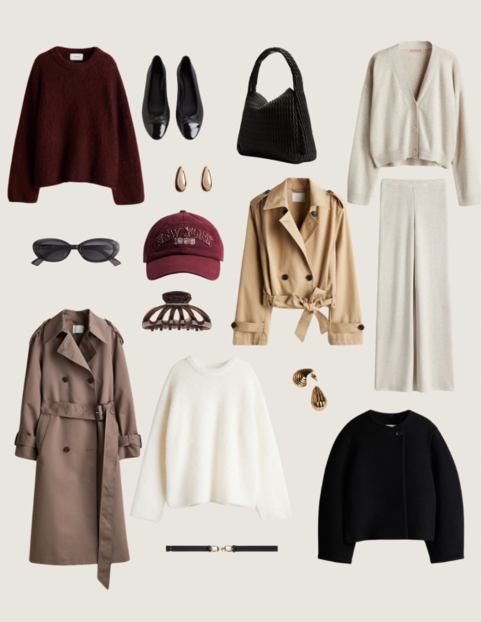 H&M transitional favourites - trench coat, knitted jumpers, burgundy, loungewear set, ballet flats 

#LTKeurope #LTKautumn #LTKuk