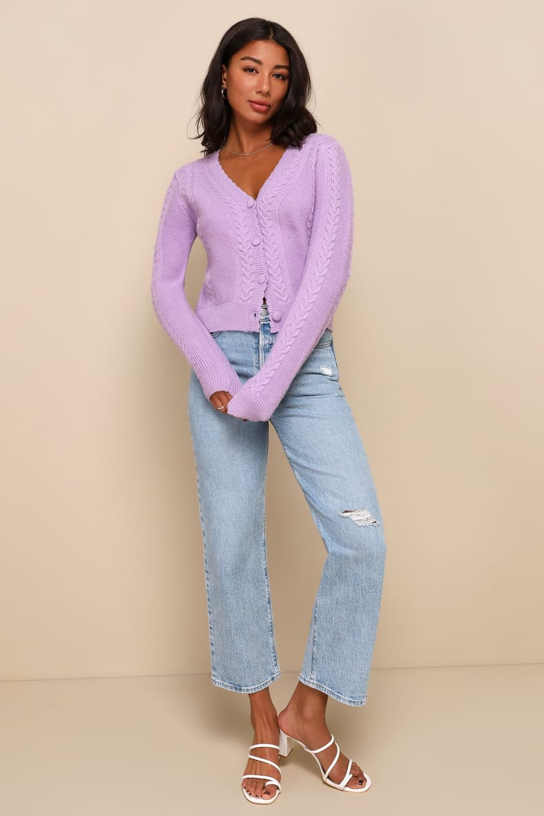 Perfect Option Lavender Cable Knit Button-Up Cardigan | Lulus