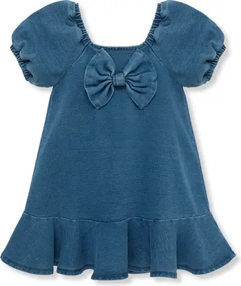 Habitual Kids Kids' Bow Puff Sleeve Knit Denim Dress | Nordstrom | Nordstrom