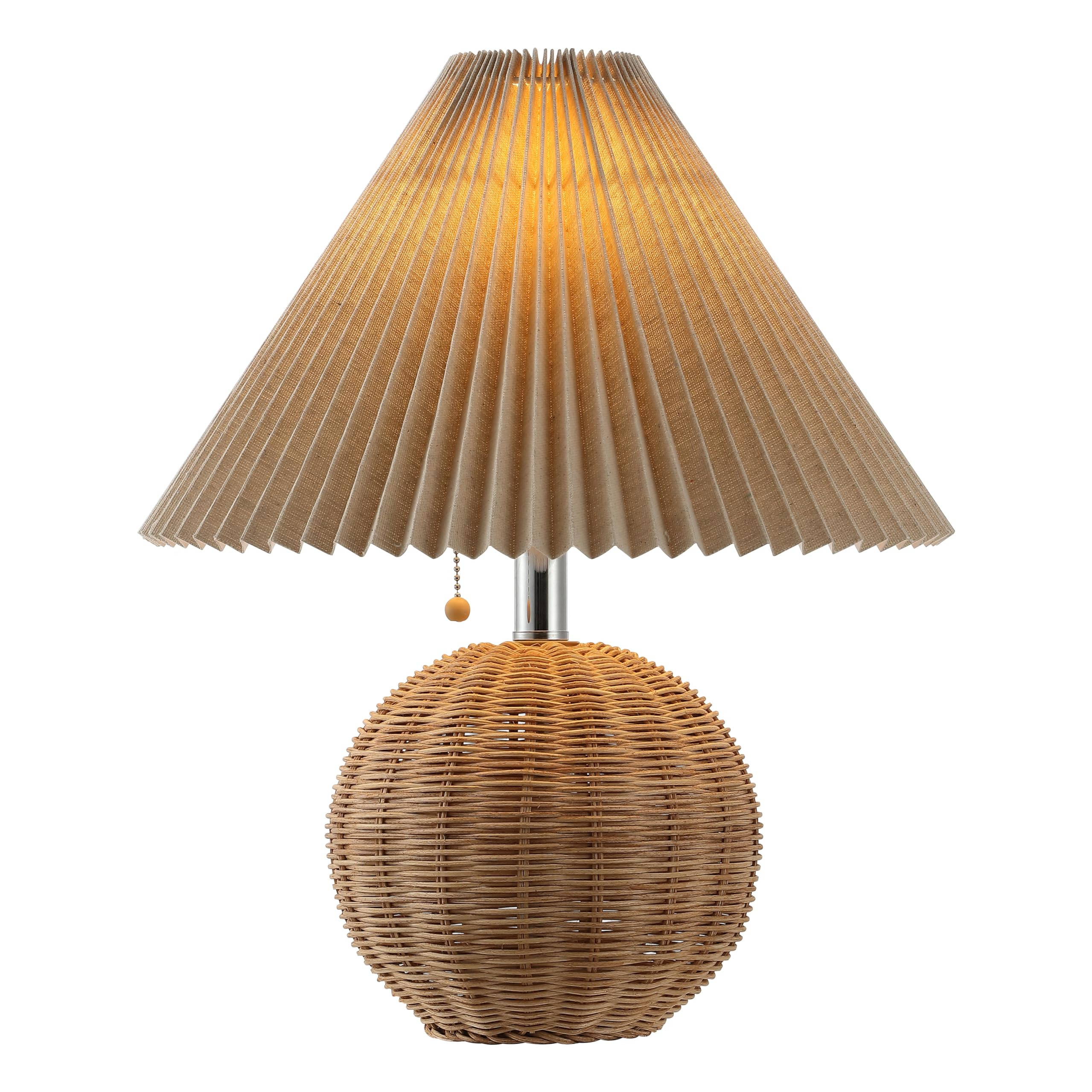 JONATHAN Y 17.25" Natural/Chrome/Dark Beige Sphere Table Lamp, Mid-Century Bedside Nightstand wit... | Amazon (US)