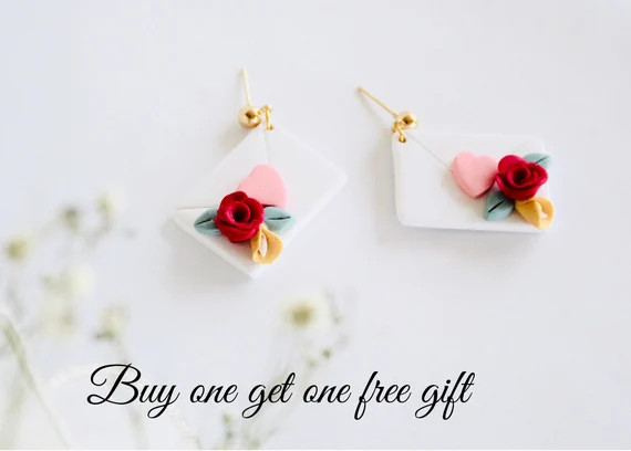 Valentines Clay Earrings Love Envelope Stamp Clay Earrings  | Etsy | Etsy (US)
