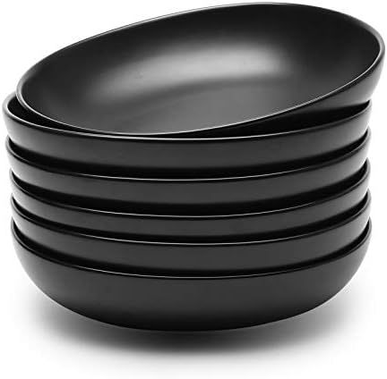 Wide and Shallow Porcelain Salad and Pasta Bowls Set of 6 - 24 Ounce Microwave and Dishwasher Saf... | Amazon (US)