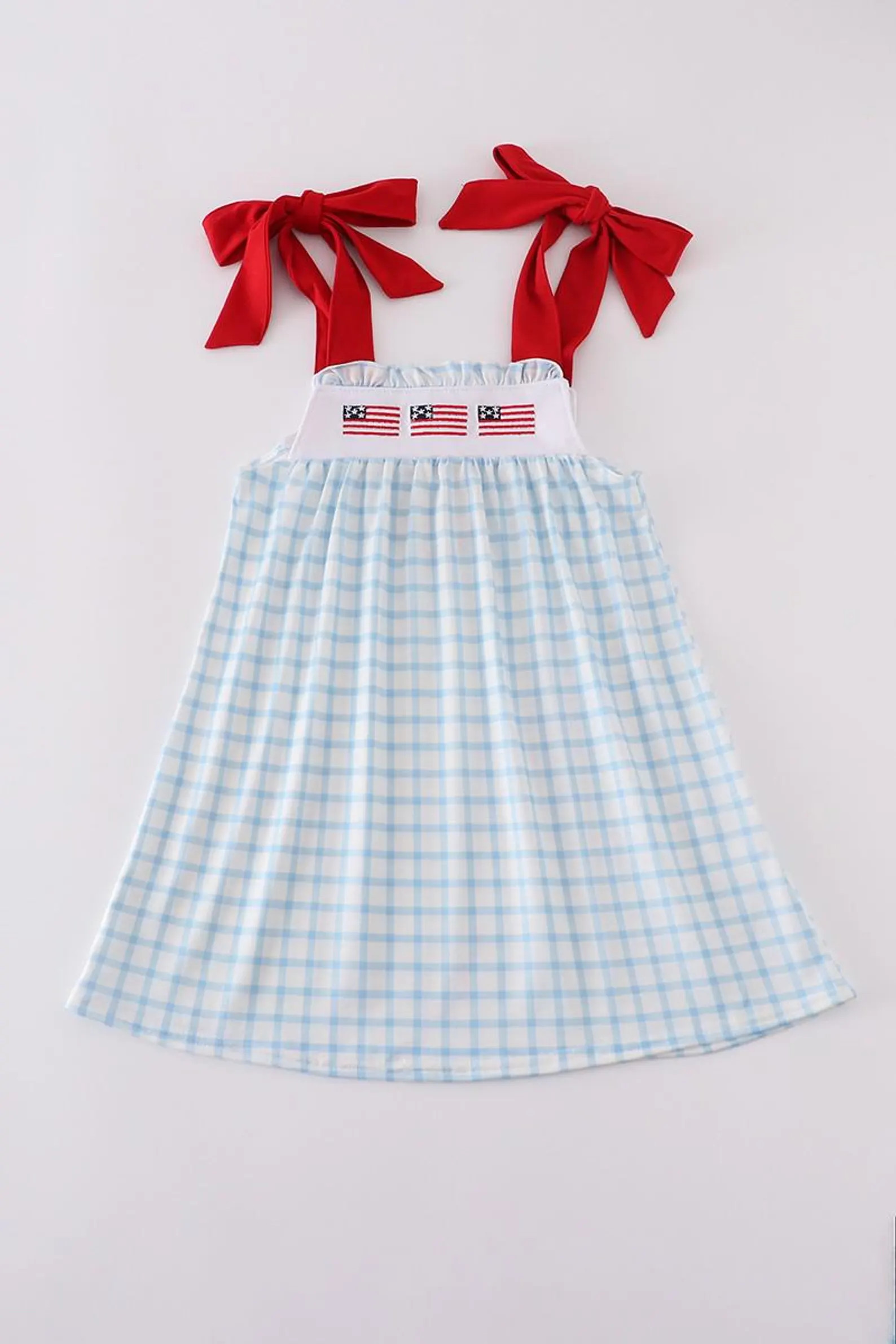 Girls Patriotic Flag Dress – Red Bow Shoulder Summer Outfit – 4th of July Toddler Dress | Etsy (Global)