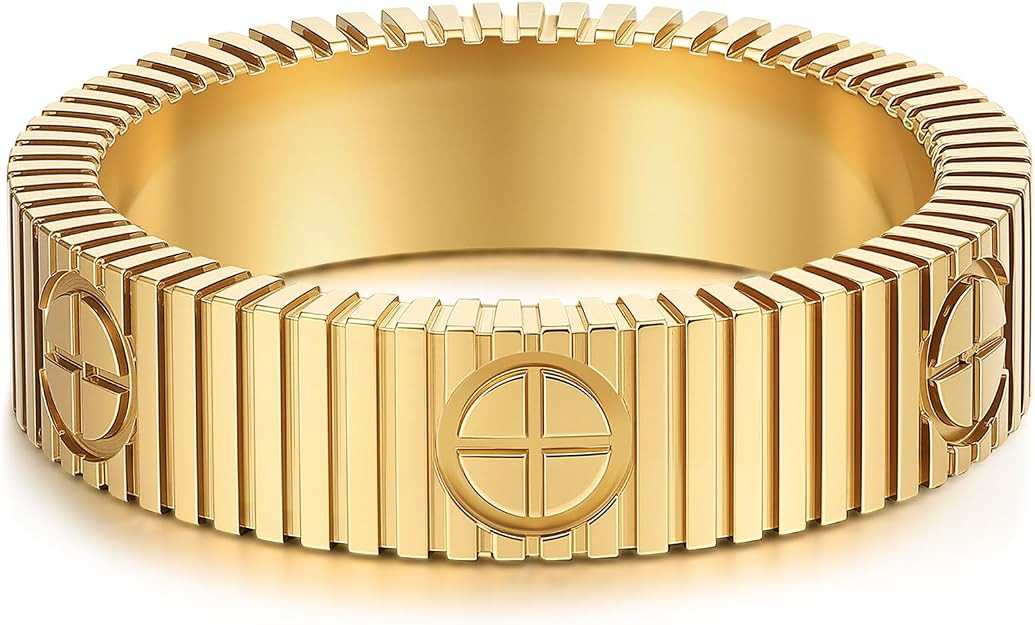 PDWZNBA Mothers Day Gifts for Mom Linear Stripe Textured Ring | 14K Gold-Plated Stainless Steel P... | Amazon (US)