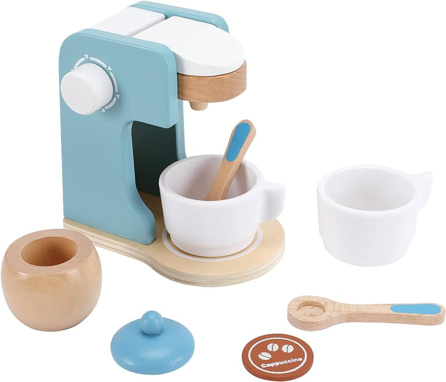 WHOHOLL Kids Coffee Maker Playset, Wooden Kitchen Toy Coffee Maker for Kids, Toddler Pretend Play... | Amazon (US)
