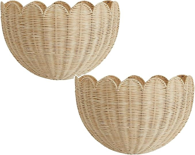 Scallop Wall Basket, Scalloped Wall Wicker Baskets, Hand Woven Basket, Scalloped Décor Walls Han... | Amazon (US)