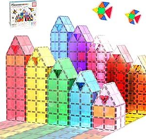 PicassoTiles 100 Piece Set 100pcs Magnet Building Tiles Clear Magnetic 3D Blocks Construction Pla... | Amazon (US)