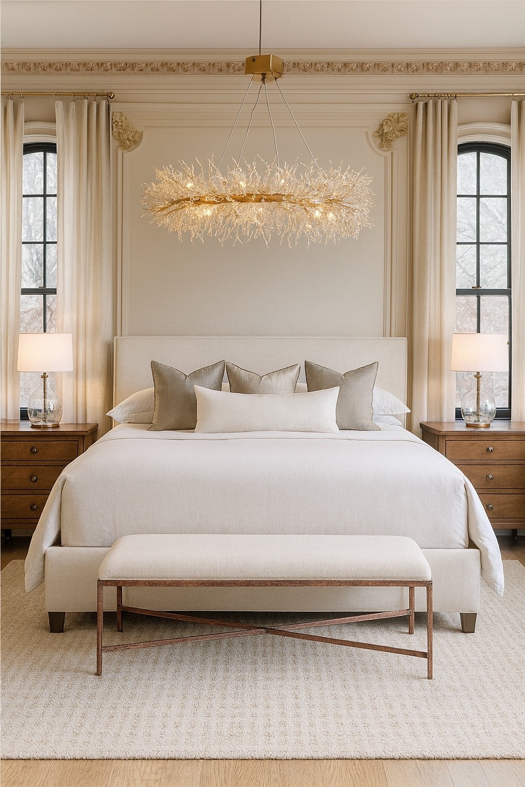 Primary bedroom furniture, master bedroom, guest bedroom, traditional bedroom, transitional bedroom, nightstand, upholstered bed, area rug, bedroom bench, bedroom chandelier, lamp, bedroom lamp, neutral bedroom, curtains, neutral curtains, triple pleat pinch curtains, affordable furniture, good quality furniture, wayfair, Loloi, neutral bedroom, 

#LTKStyleTip #LTKHome #LTKFamily