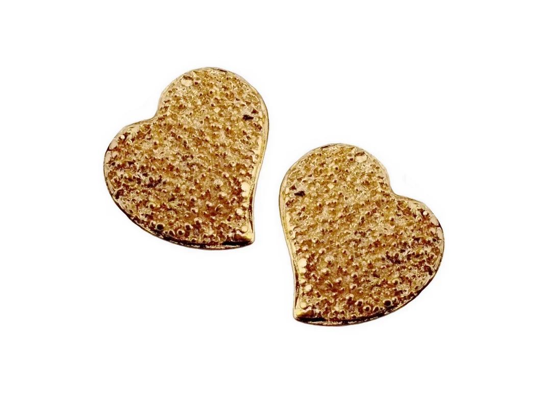 YVES SAINT LAURENT ~ Authentic Vintage Gold Plated Textured Heart Clip-On Earrings - | Etsy (US)