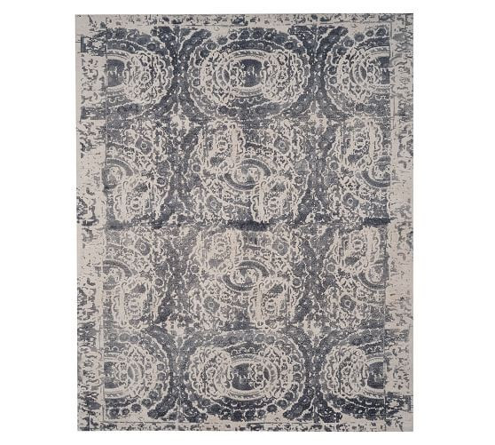 Bosworth Printed Wool Rug - Gray | Pottery Barn (US)