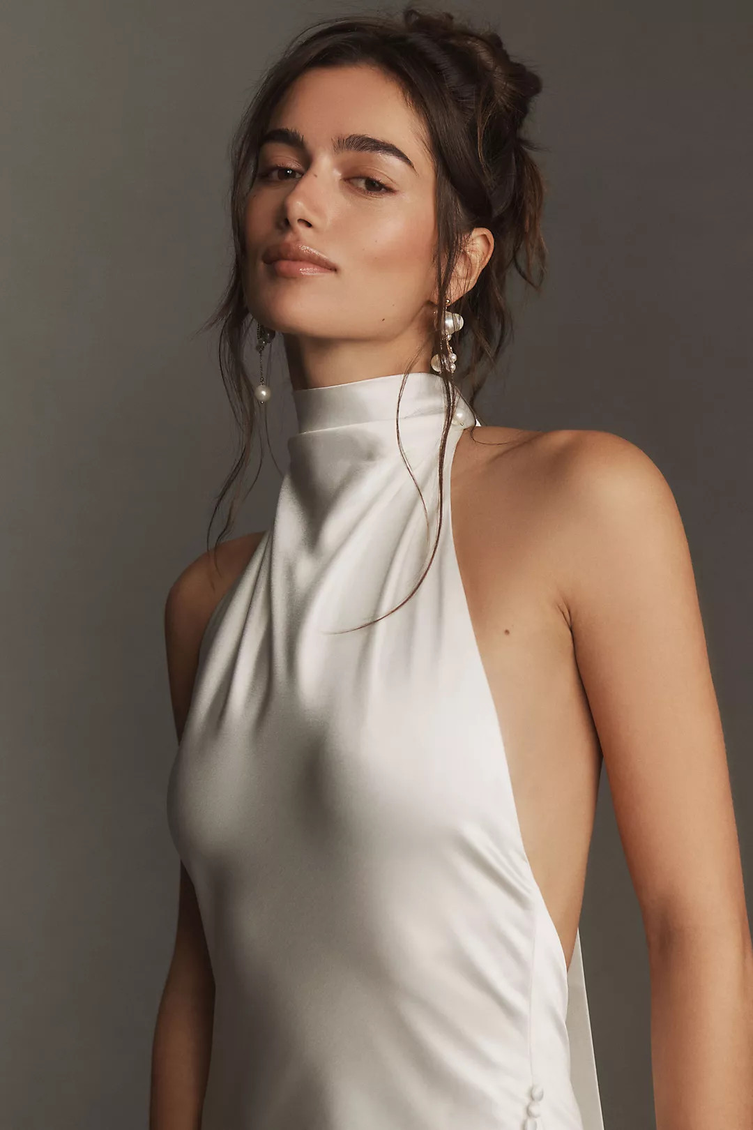 SAU LEE Penelope High-Neck Open-Back Satin Maxi Dress | Anthropologie (US)