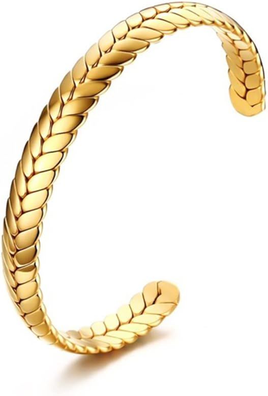 nobrand Cuff Bracelet for Men Women, 18K Gold Plated Wheat Style Couples Love Bracelets, Weave Br... | Amazon (US)