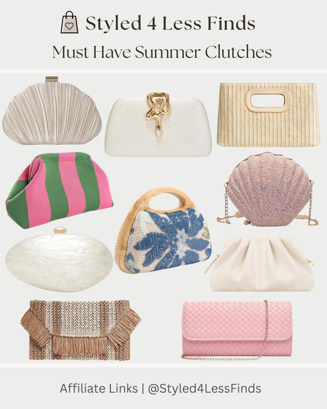 Summer accessories that instantly elevate every outfit ✨ From woven textures to chic pearl details and statement shapes, these clutches are giving effortless summer glam. Perfect for weddings, vacations, brunch dates, or adding a polished touch to a simple jeans-and-top look.

Style Tip: Pair neutral clutches with colorful outfits for a balanced look, or use a bold clutch as the statement piece with an all-white summer outfit 🤍 

 #LTKcanada #LTKsummer #LTKstyletip