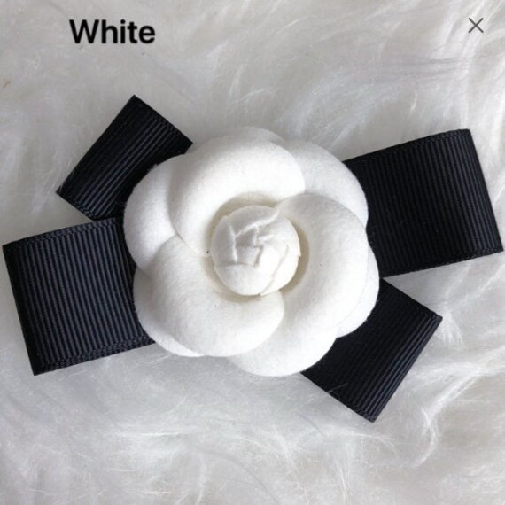 White Camellia brooch,camellia pin,Camellia hair clip,flower brooch,pink camelia,Gray,black ribbo... | Etsy (US)