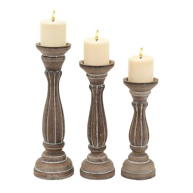 Rustic Brown Wooden Candle Holders, Set of 3 | Kirkland's Home