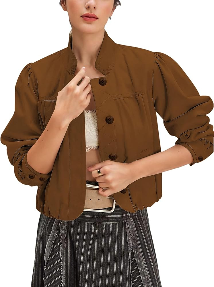 Wanzetaly Women's Faux Suede Jacket Casual Oversized Leather Coat with Pocket Button Bomber Jacke... | Amazon (US)