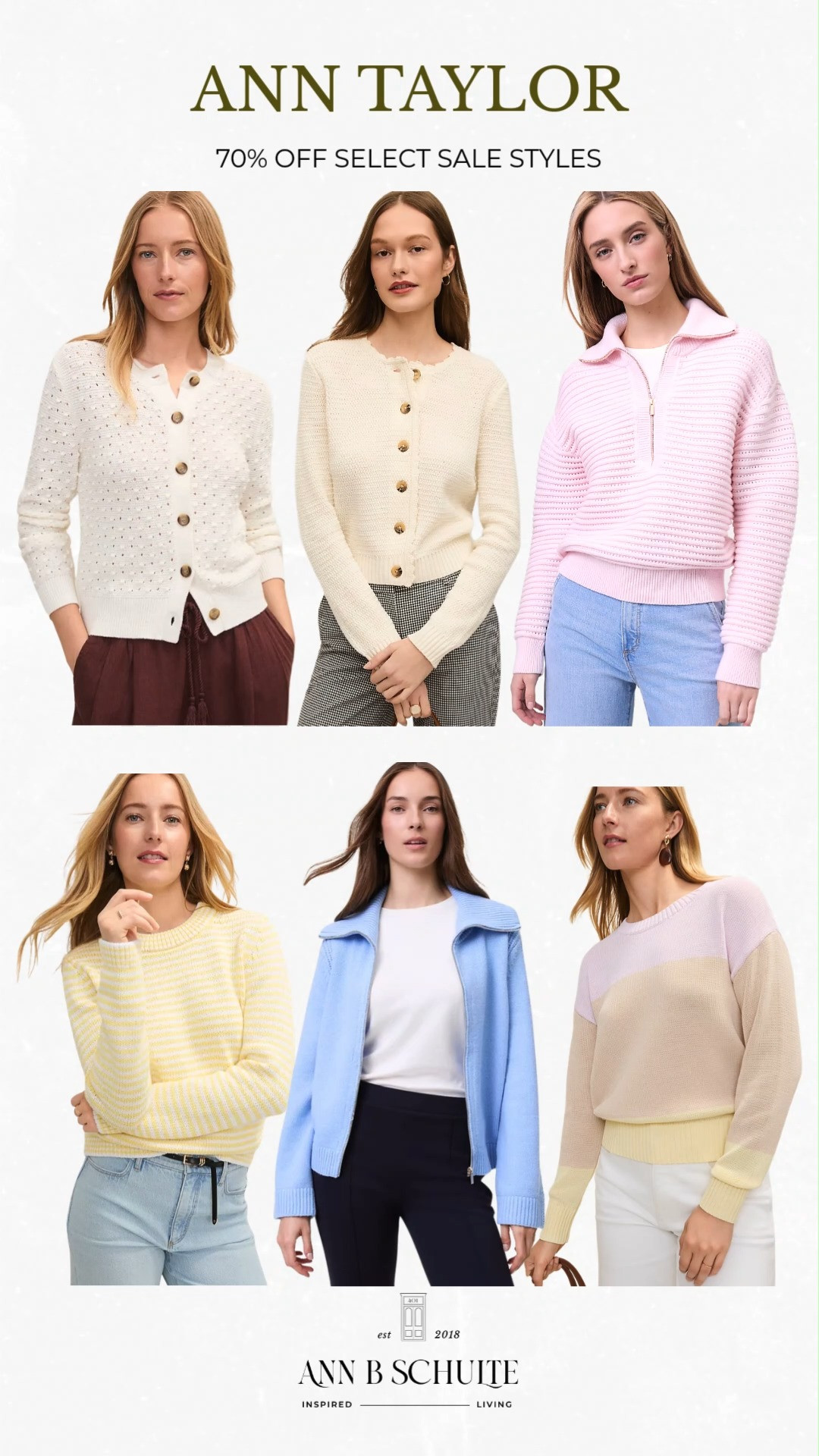Ann Taylor’s select sale styles are up to 70% off, and the cozy knits are seriously tempting. From pretty cardigans and polished sweaters to easy layers in soft pastel shades, these are the kind of timeless pieces that make getting dressed feel effortless. A little classic, a little cheerful, and very easy to wear on repeat. 🤍💗✨

#AnnTaylorSale #AnnTaylorStyle #AnnTaylor #SaleStyle #WomensFashion #SweaterStyle #FallFashion #ClassicStyle #WorkwearStyle 

 #LTKootd #LTKSaleAlert