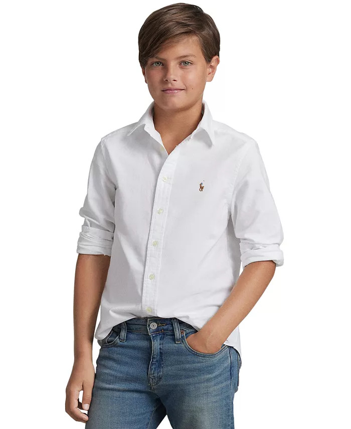 Big Boys Embroidered Pony Logo Cotton Oxford Shirt | Macy's