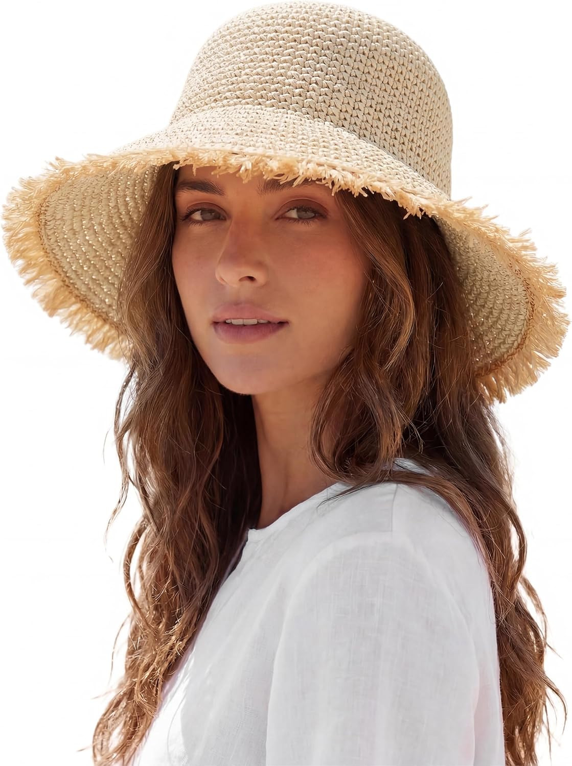 Beach Hats for Women, Straw Bucket Hats Packable Wide Brim | Amazon (US)