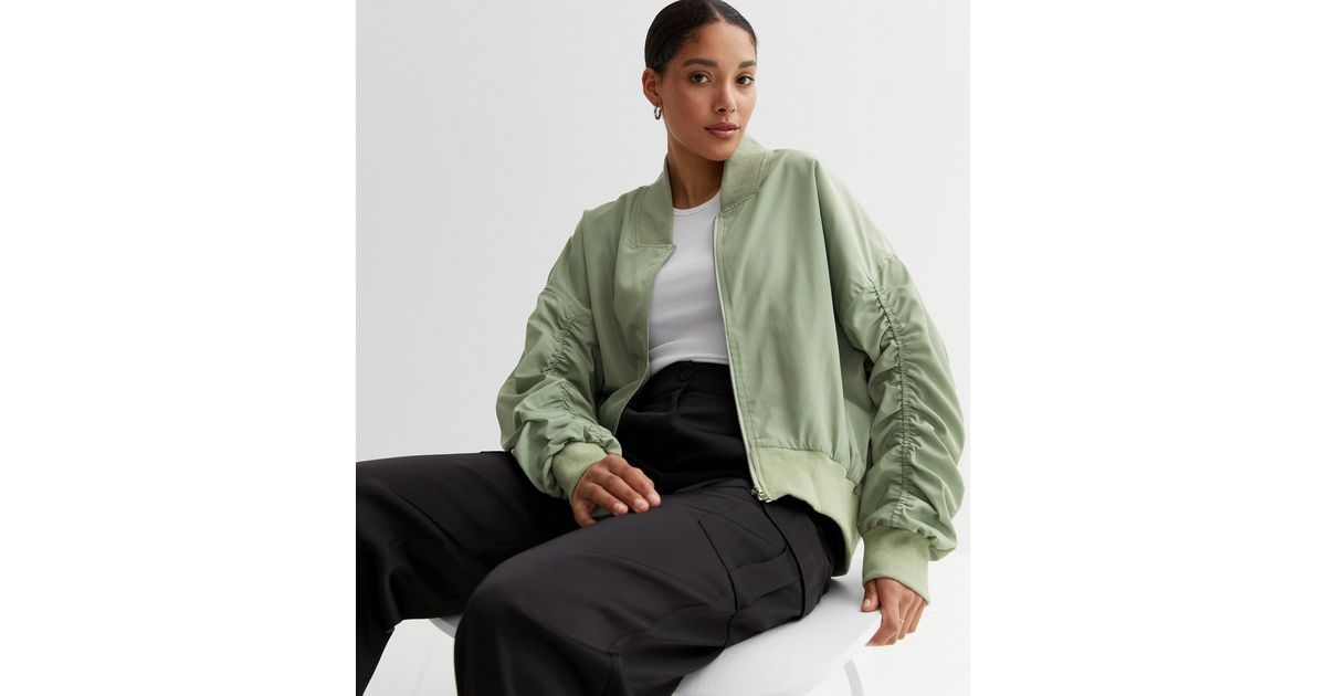 Cameo Rose Light Green Ruched Bomber Jacket
						
						Add to Saved Items
						Remove from Sav... | New Look (UK)