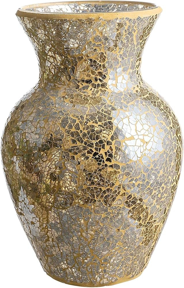 WHOLE HOUSEWARES | Mosaic Glass Vase | 10.5" Home Décor Centerpiece | Elegant Glass Flower Vase ... | Amazon (US)