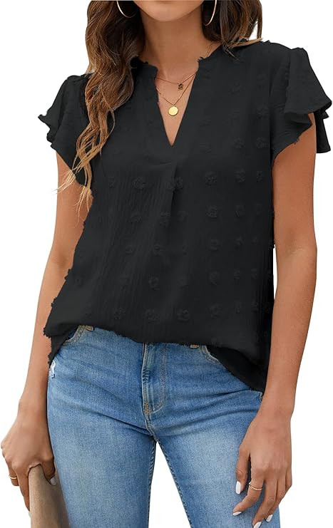 Blooming Jelly Womens White Blouse V Neck Ruffle Sleeve Flowy Shirts Dressy Casual Cute Summer To... | Amazon (US)