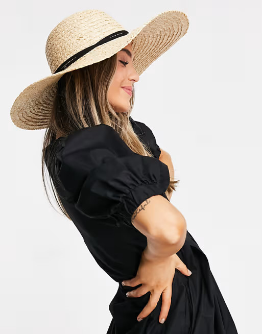 ASOS DESIGN natural straw floppy hat with skinny band and size adjuster | ASOS (Global)
