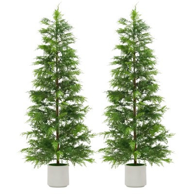 6 FT Christmas Norfolk Pine Tree Artificial Christmas Tree Faux Potted Plants for Front Porch Christmas Indoor Outdoor Decor, 2 PCS | Target