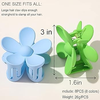 Hair Claw Clips 8PCS Flower Hair Clips – Big Cute Claw Clips For Women Thick Hair, Large Hair C... | Amazon (US)