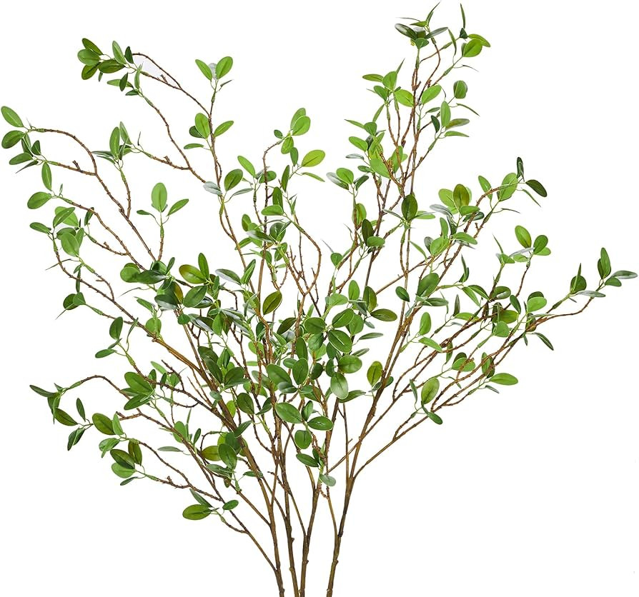 4Pcs 43.3’’ Artificial Ficus Branches, Faux Leaf Green Eucalytus Branches, Artificial Greener... | Amazon (US)