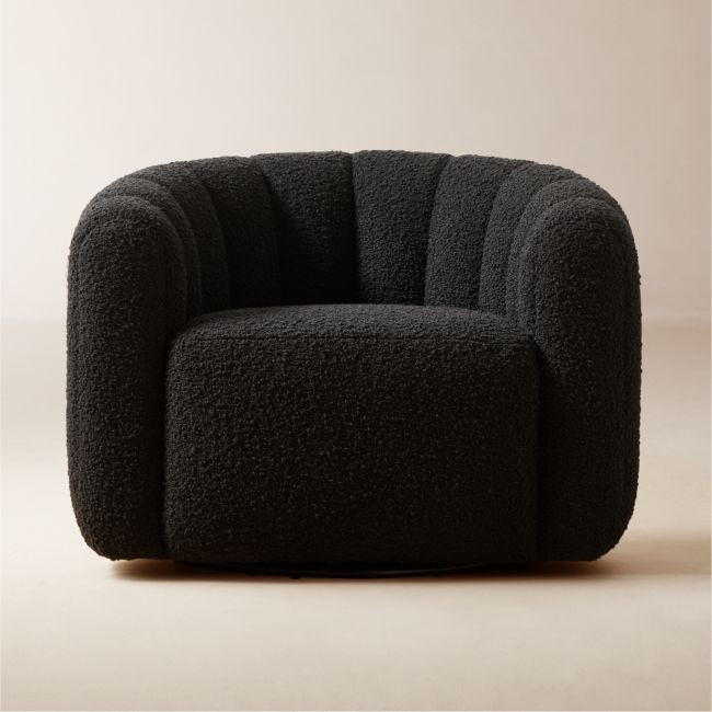 Fitz Channeled Black Boucle Swivel Chair Set of 2 | CB2