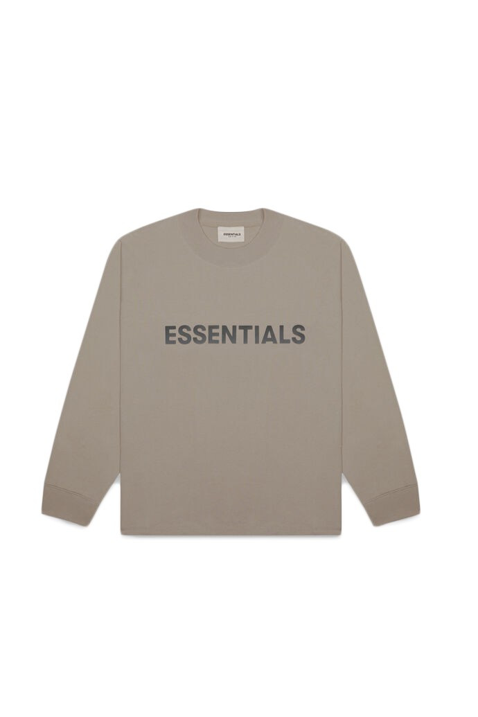 Fear of God Essentials Boxy Long Sleeve T-Shirt Applique Logo Taupe | StockX