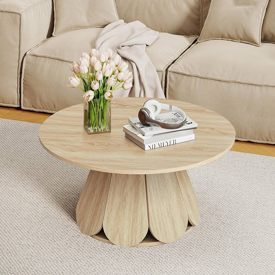 31.5" Round Coffee Table, Modern Farmhouse Wood Coffee Table with Pedestal Base, Small Space Circ... | Amazon (US)