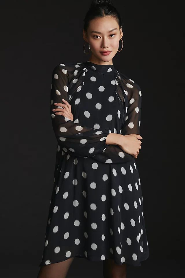 Maeve Long-Sleeve Sheer Mini Dress | Anthropologie (US)