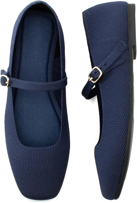 Soesyi Knit Flats for Women Square Toe Flats Casual Ballet Flats with Ankle Strap,Mary Jane Shoes... | Amazon (US)