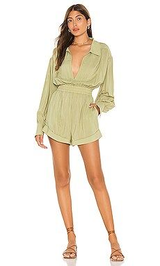 L'Academie The Rayne Romper in Olive Green from Revolve.com | Revolve Clothing (Global)