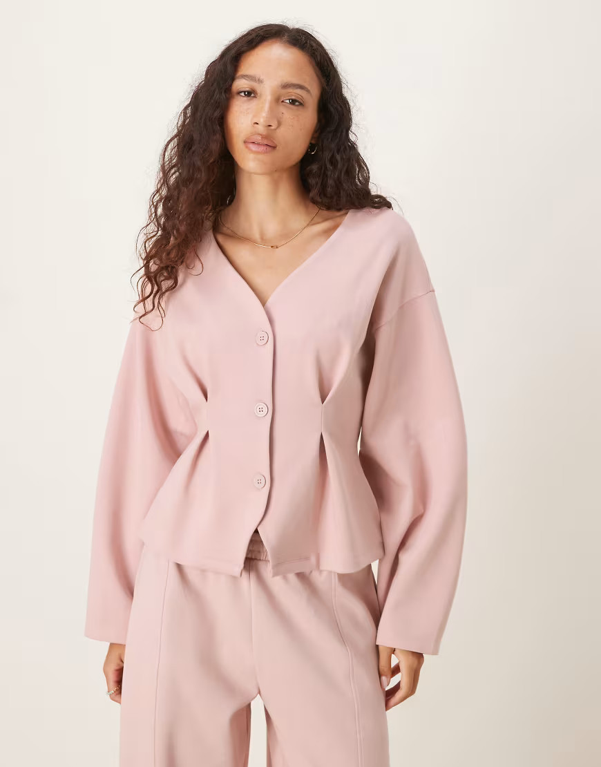 ASOS DESIGN interlock structured cardigan in pink | ASOS (Global)